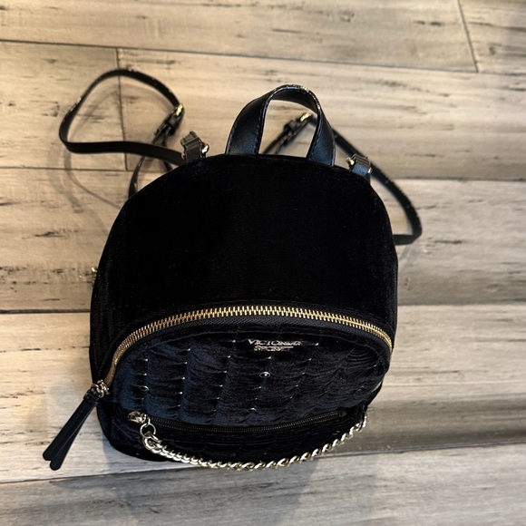 Victoria\'s Secret Black Velvet Mini Backpack with Gold Chain Accent main image 4